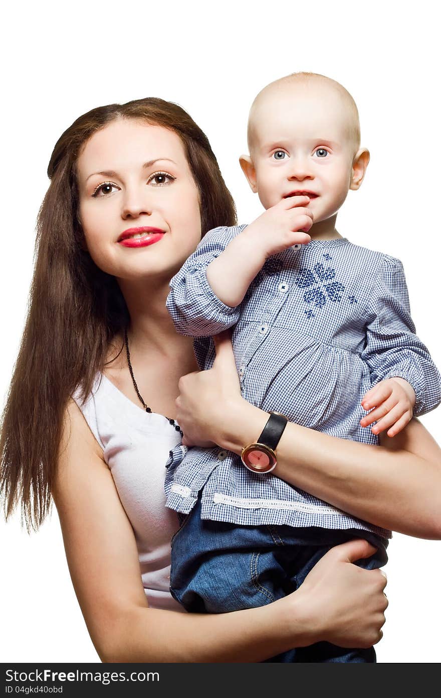 Portrait of happy mother with baby in her arms. Portrait of happy mother with baby in her arms.