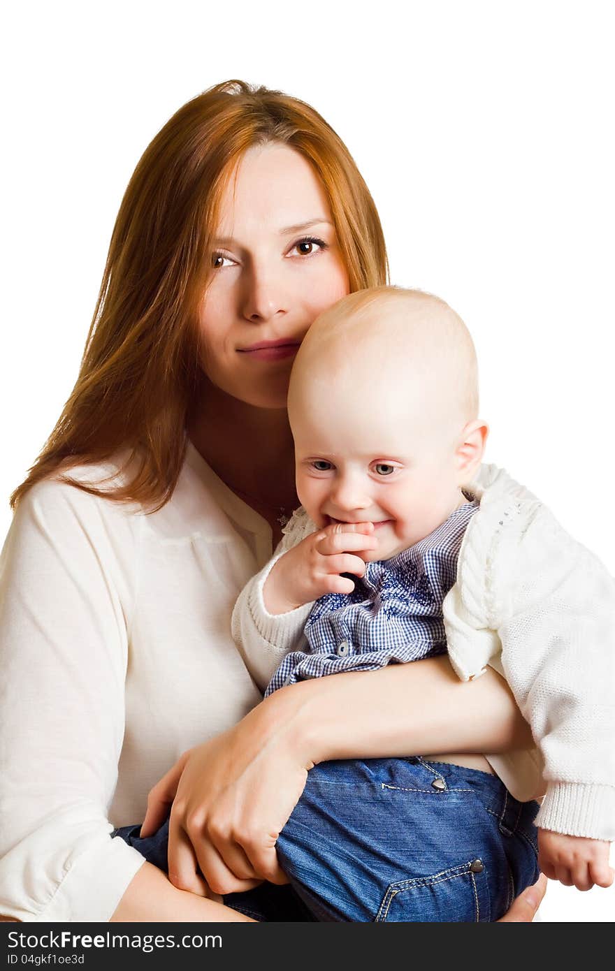 Portrait of mother holding child.