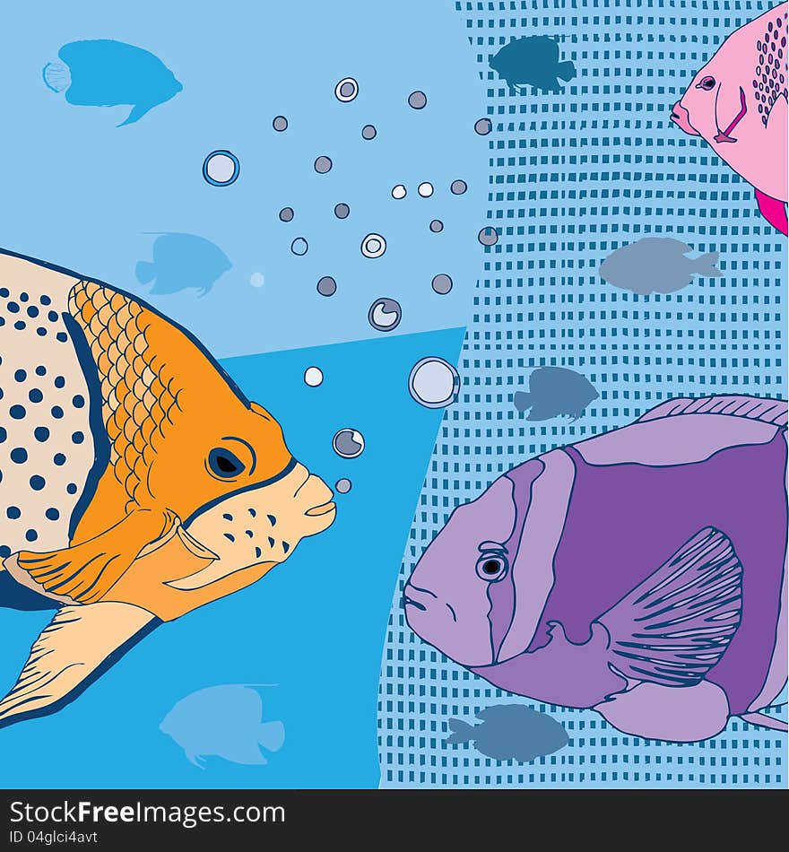 Funny illustration of fish world