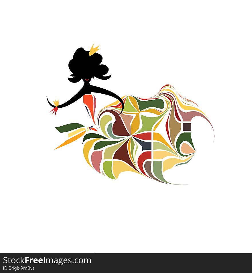 The abstract image of princess in a magic colourful dress and a crown. The abstract image of princess in a magic colourful dress and a crown