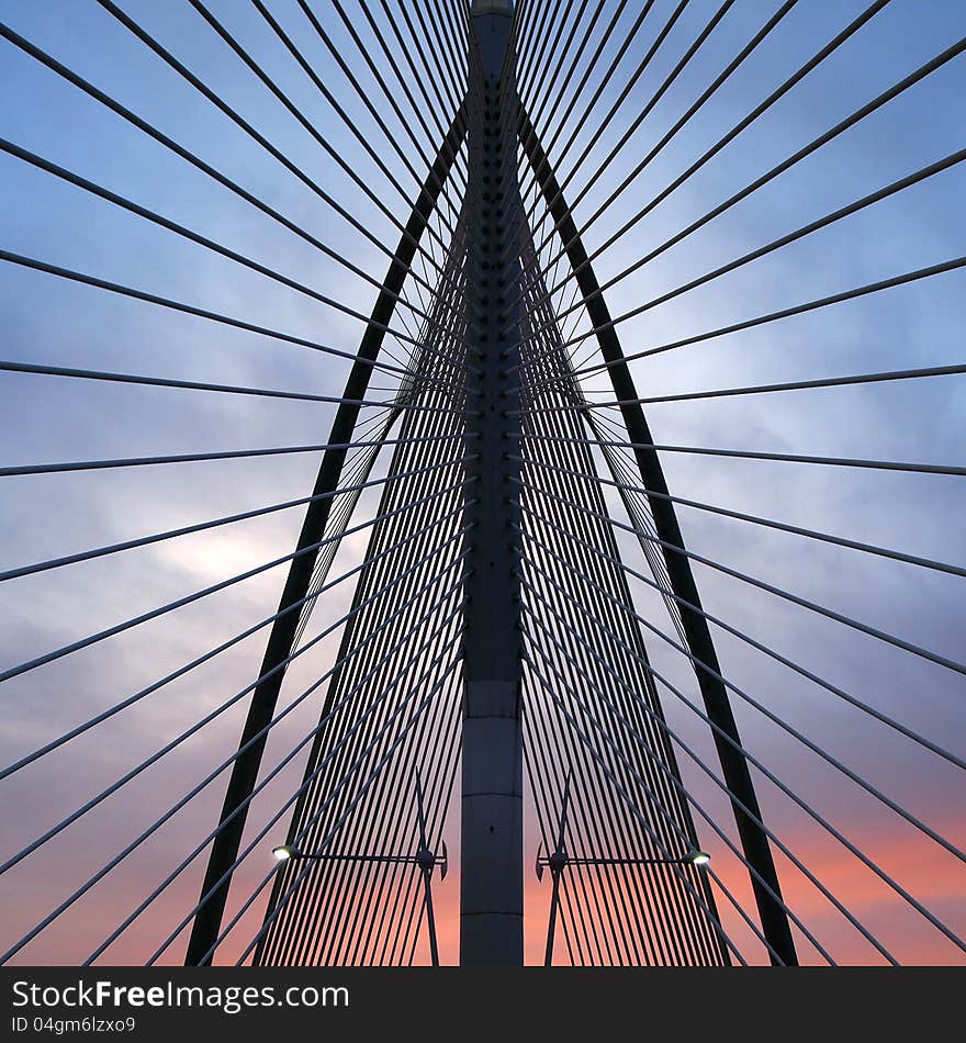 Landmark of modern silver steel bridge in Putrajaya, Malaysia. Asia