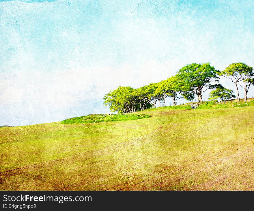 Grungy background with spring landscape