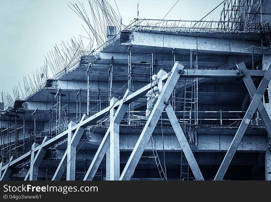 Electric Welder In In Construction Site