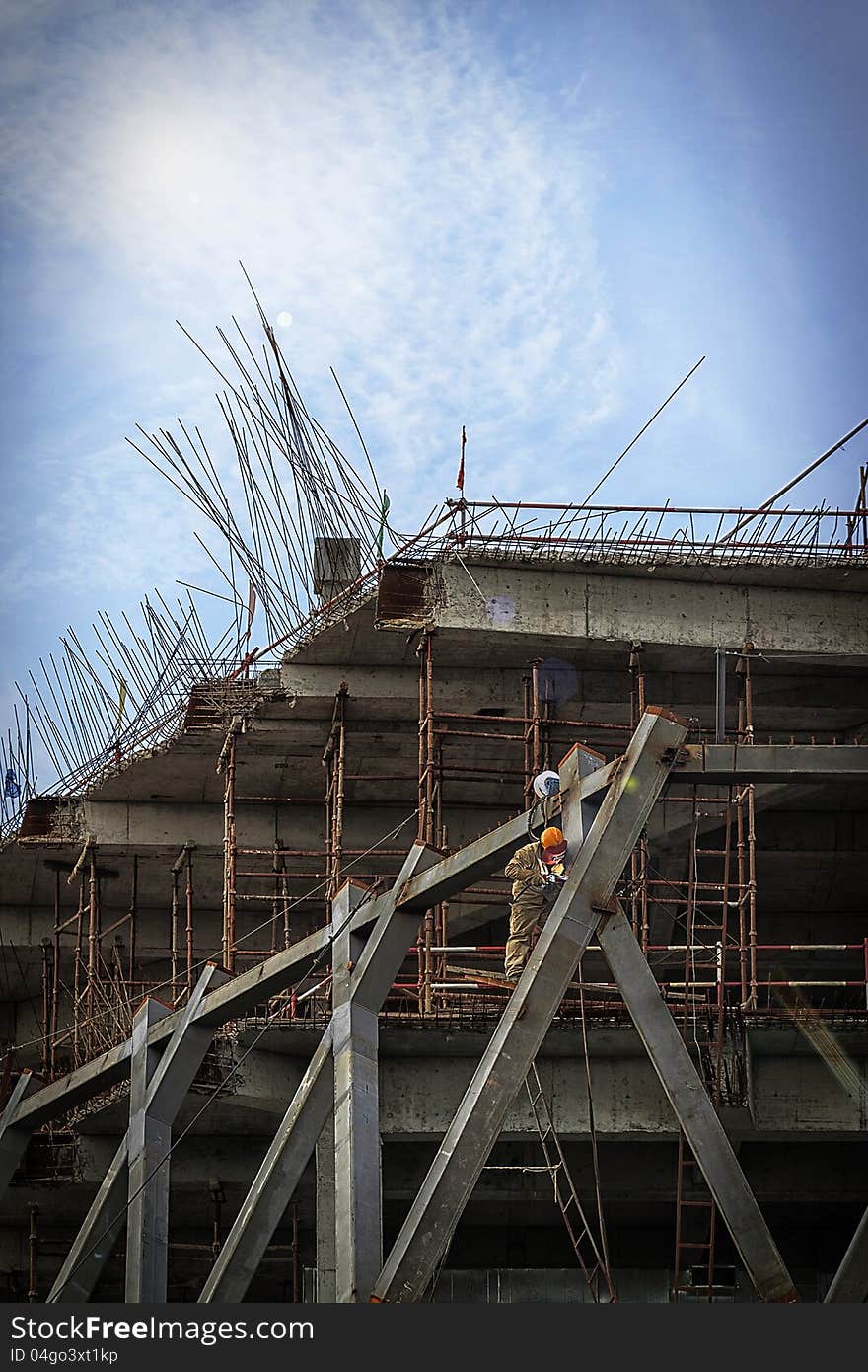 Electric Welder In In Construction Site