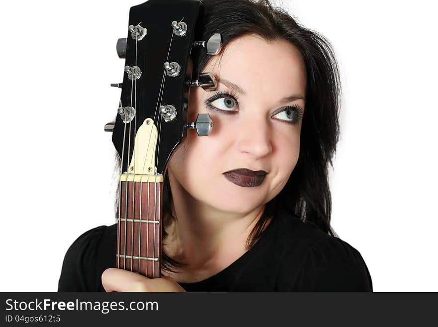 Girl with guitar isolated