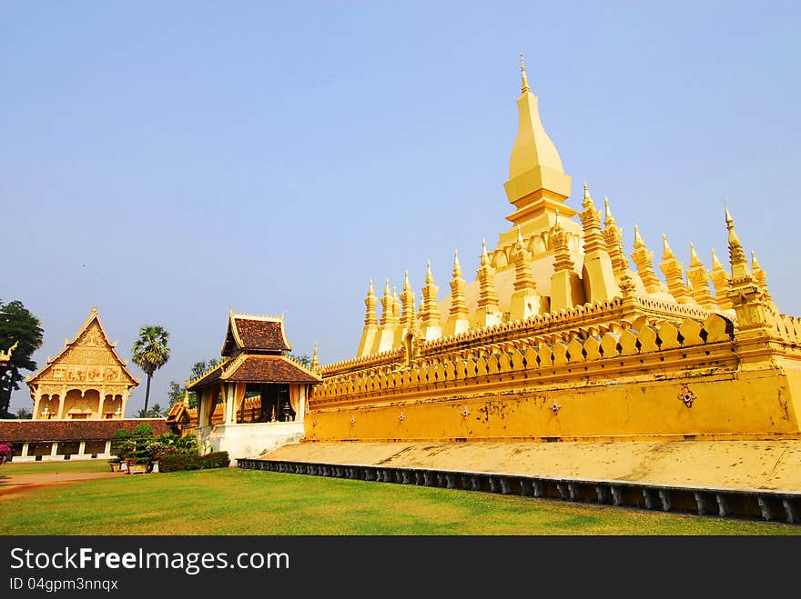 Golden pagada in Wat Pha-That Luang, Vientiane, Laos