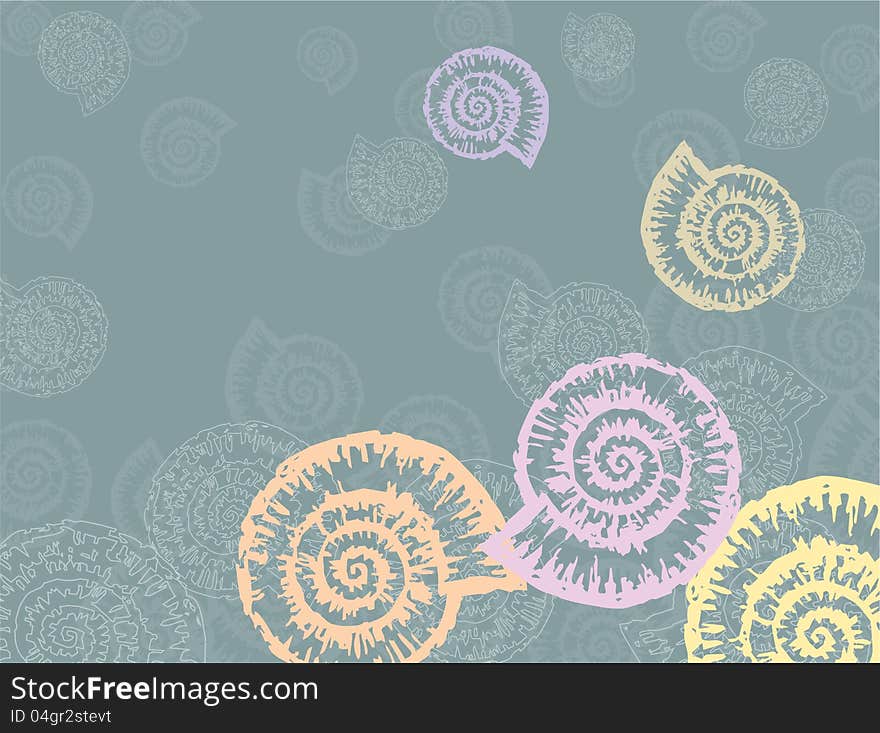 The vector background with a decorative seashells.