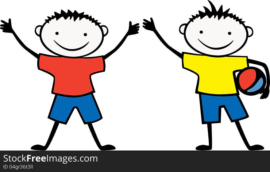 The vector drawing of a two cheerful football players. The vector drawing of a two cheerful football players.