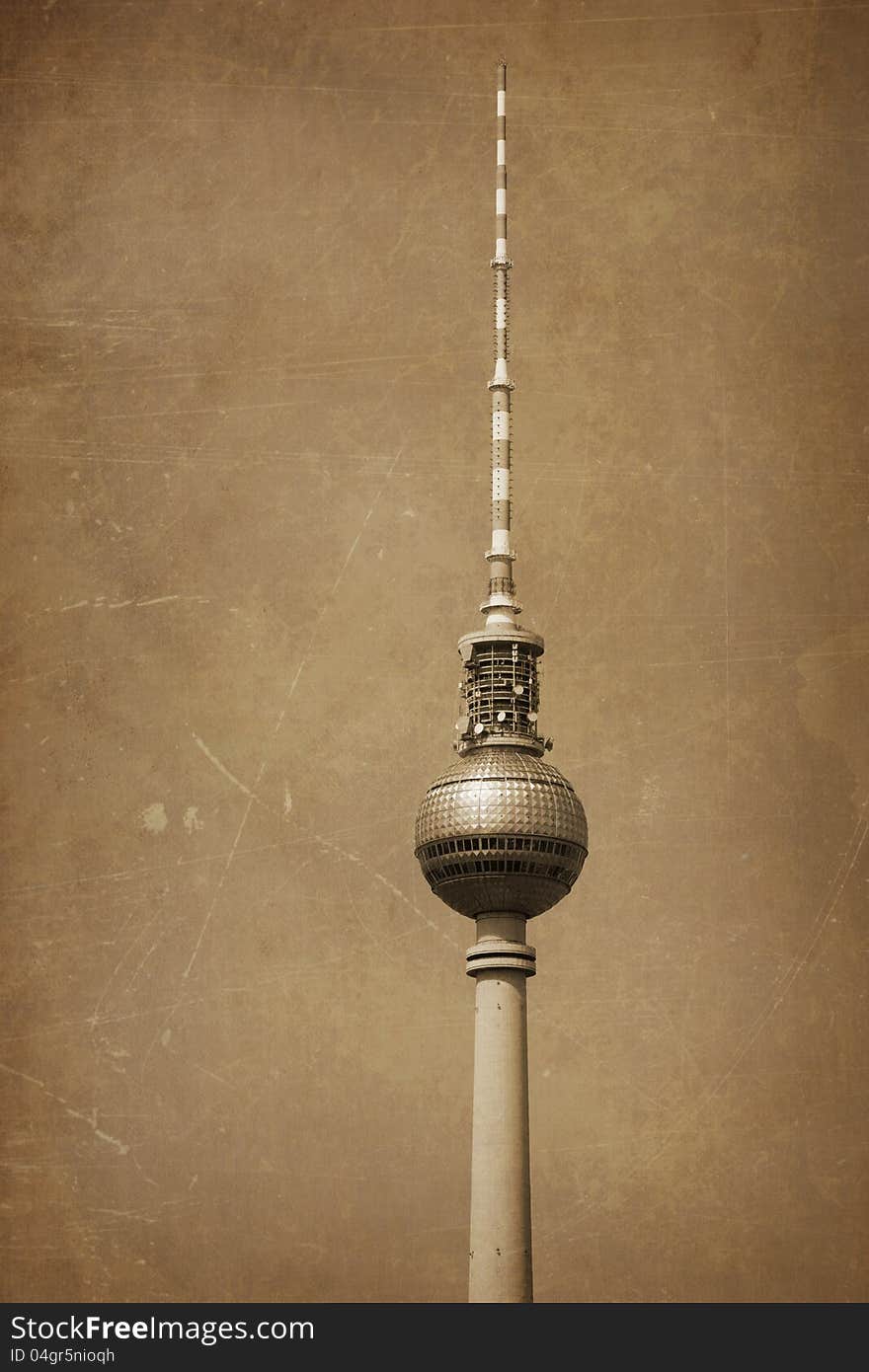 Television tower in Berlin sepia toned and with grunge texture. Television tower in Berlin sepia toned and with grunge texture