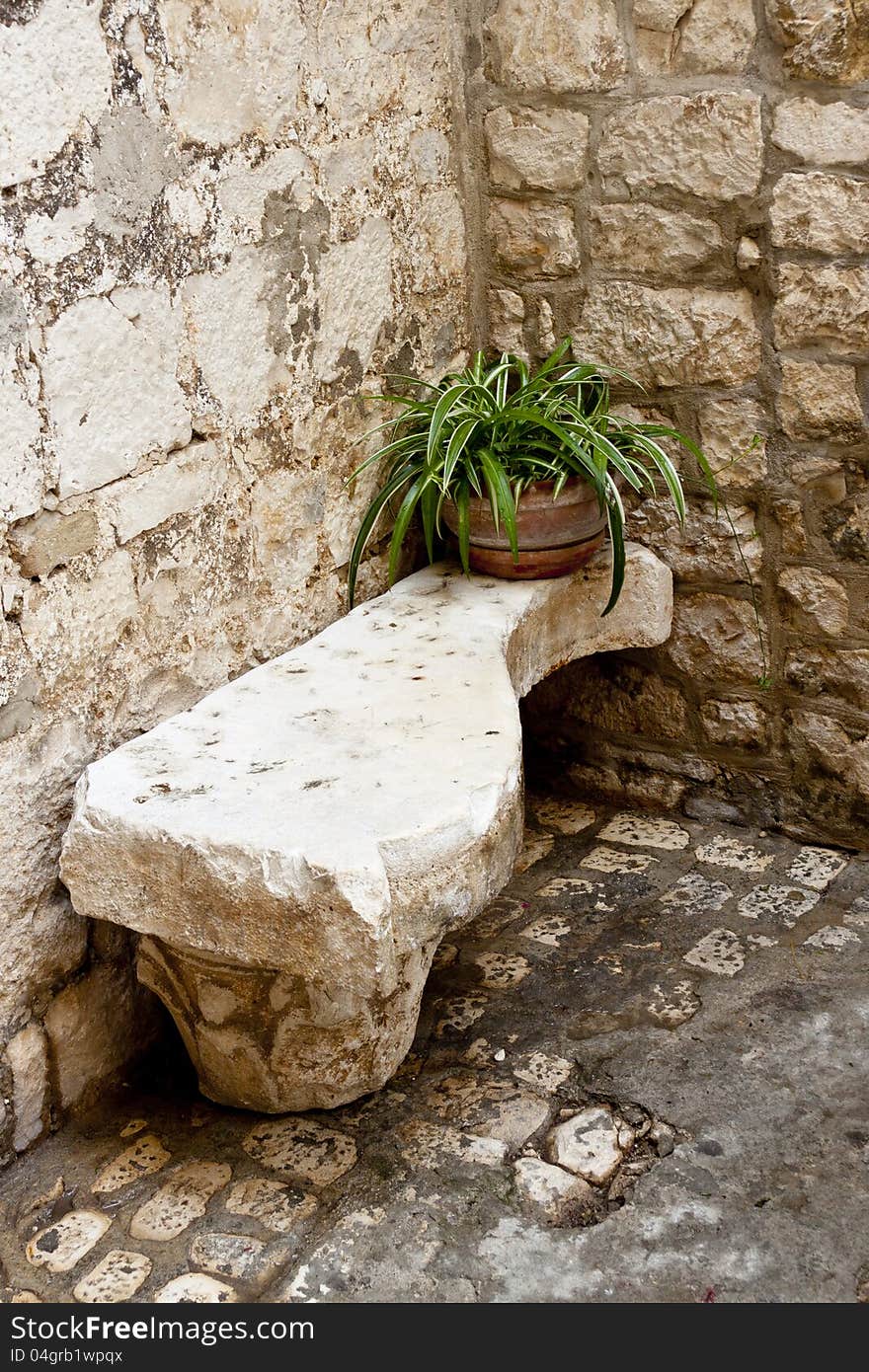 View on stony bench in Trogir, Croatia - Balkans. View on stony bench in Trogir, Croatia - Balkans.