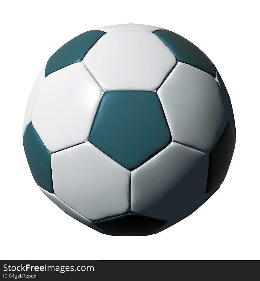 Cyan leather soccer ball isolated on white background.