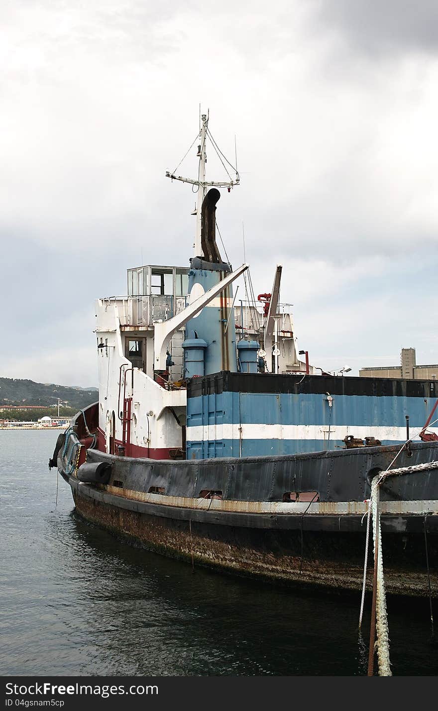 Detail of moored tugboat in the port