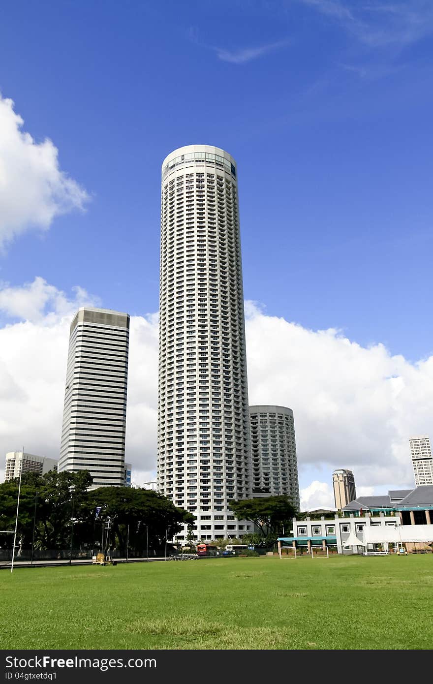 Green lawn and public highrise-Singapore