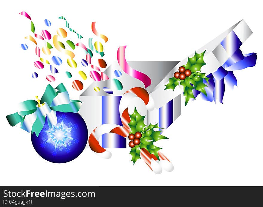 Christmas vector gift with confetti and streamers. Christmas vectors. Christmas vector gift with confetti and streamers. Christmas vectors