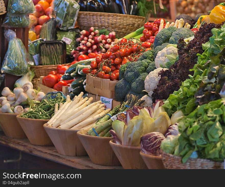 Assorted vegetables at a marketplace