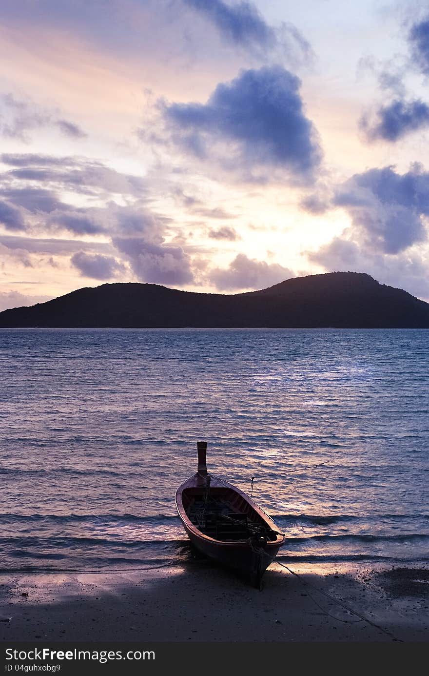 Silhouette of a boat in the sea at sunset. Silhouette of a boat in the sea at sunset