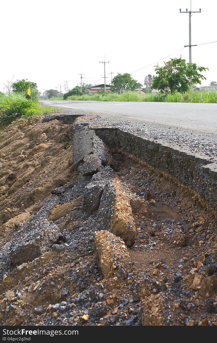 Erosion along the asphalt was broken down.