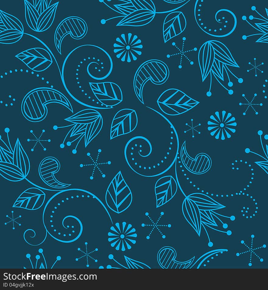 Seamless floral pattern on a blue background