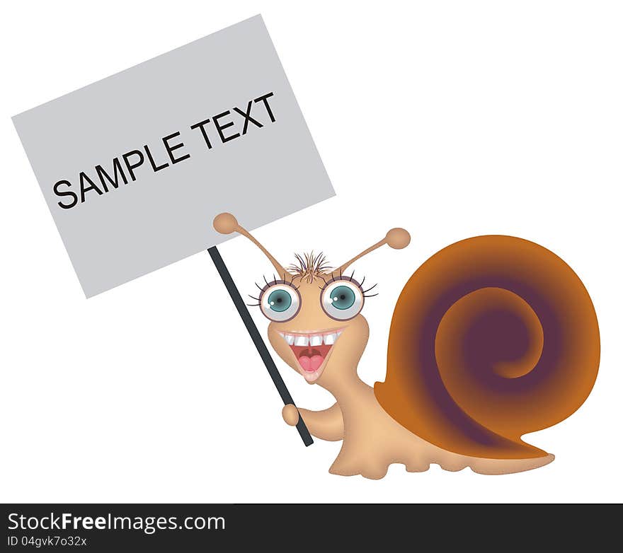 A happy snail is isolated on a white background