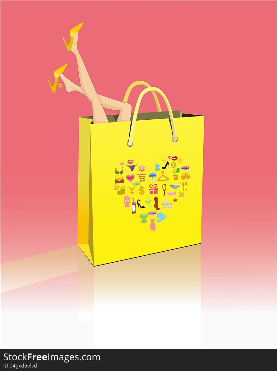 illustration with  a shopping bag and woman legs.
vector