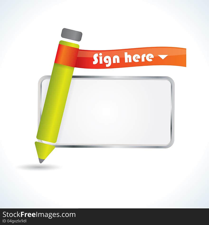 Sign Here Glossy Icon With Pencil