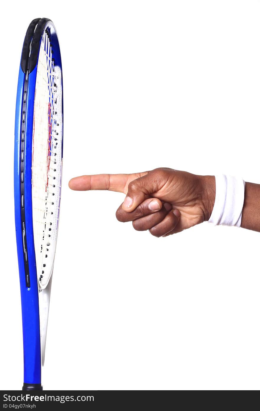 Image of a tennis racket with a hand