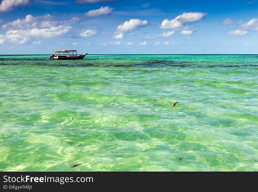 Sailing boat over turquiose water