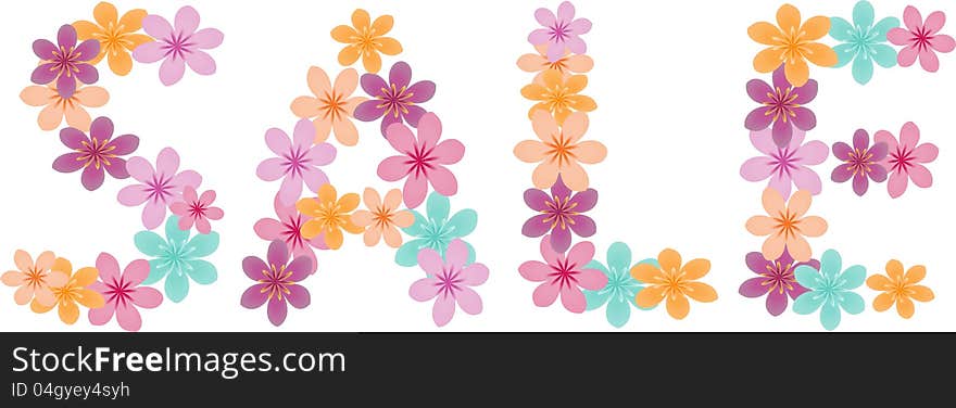 Floral sale word with multicolored flowers. Floral sale word with multicolored flowers