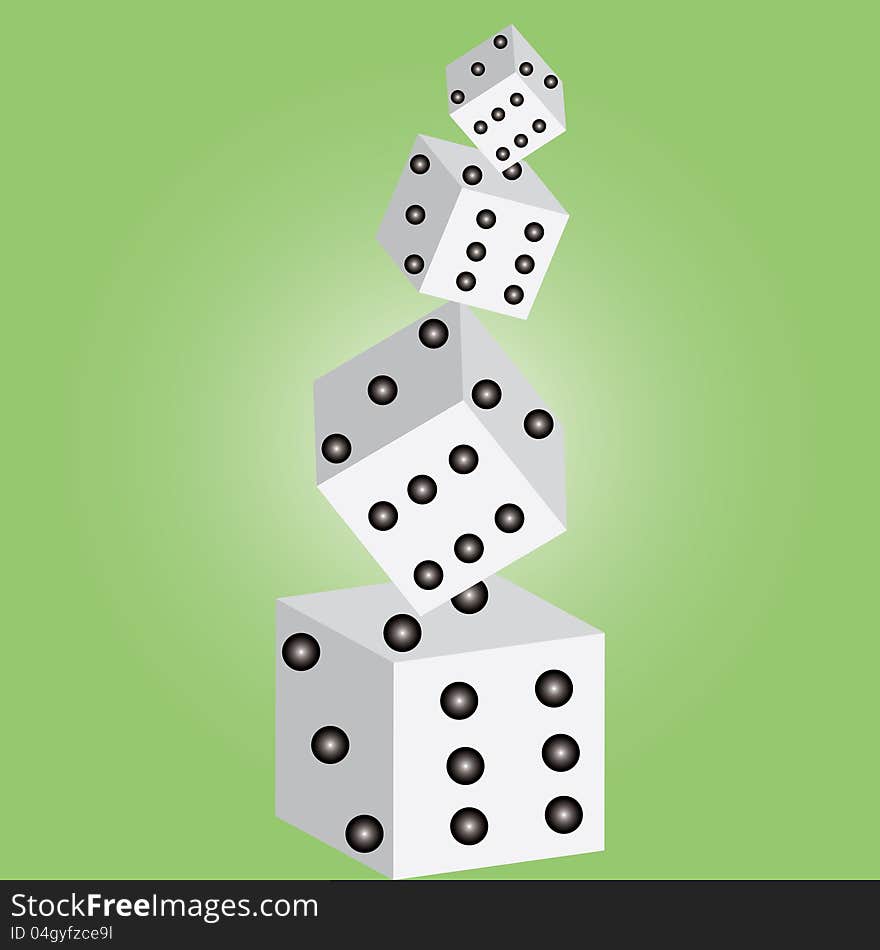 Funny dice on green background