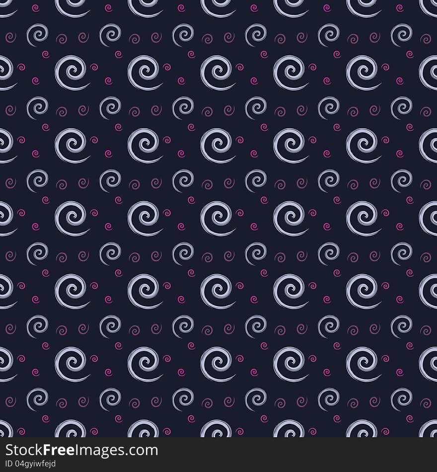 Seamless repeating Blue, pink white swirl pattern