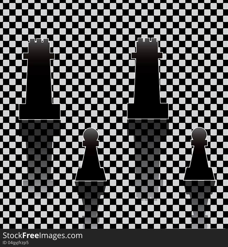 Chess pieces on black and white texture. Chess pieces on black and white texture