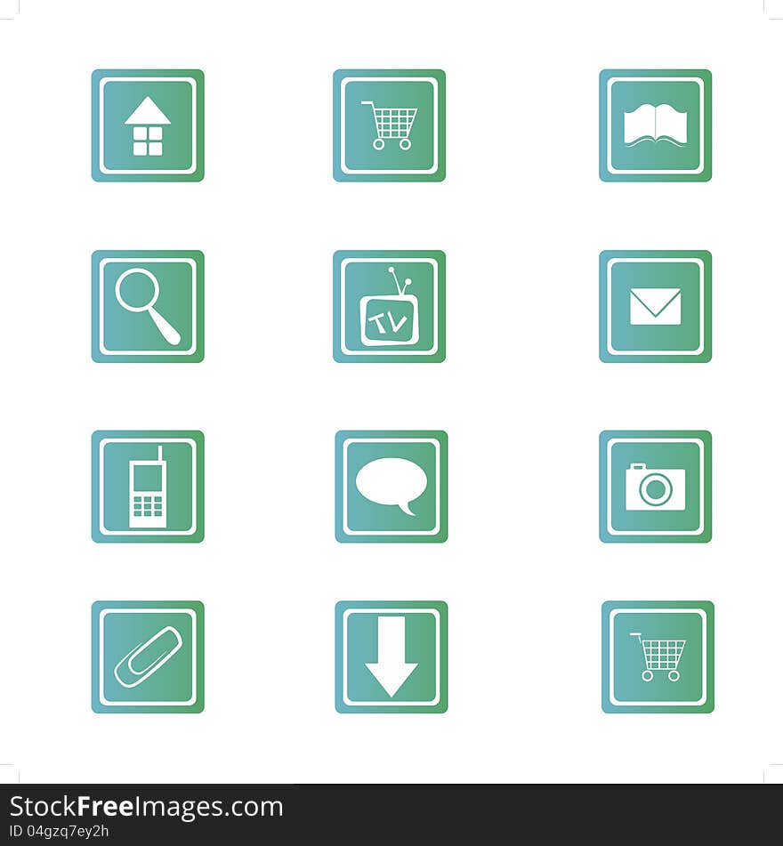 Set of green square icons. Set of green square icons