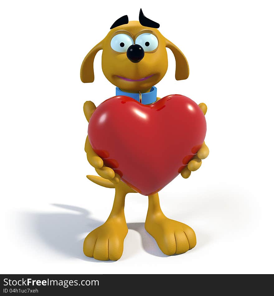 A nicely rendered image of a 3d cartoon dog holding a heart. A nicely rendered image of a 3d cartoon dog holding a heart