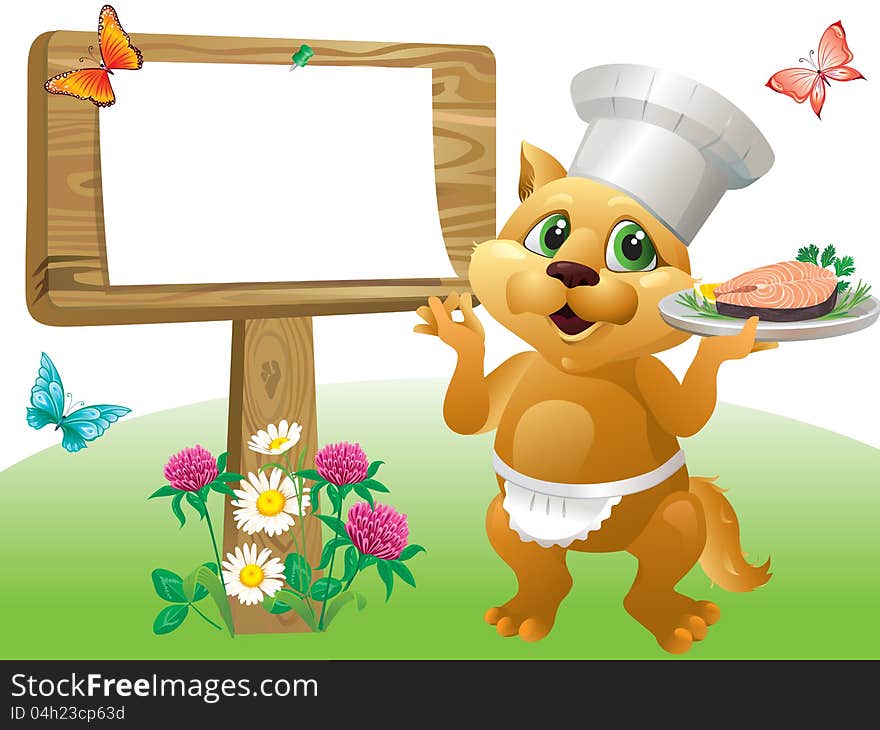 Cartoon illustration of cat chef. Color gradient used(linear,radial).No blend and gradient mesh. Cartoon illustration of cat chef. Color gradient used(linear,radial).No blend and gradient mesh.