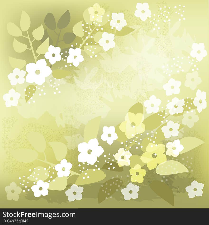 Green background with  white flowers