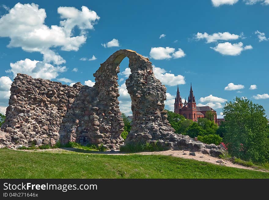 Ruins of an ancient castle against the sky.