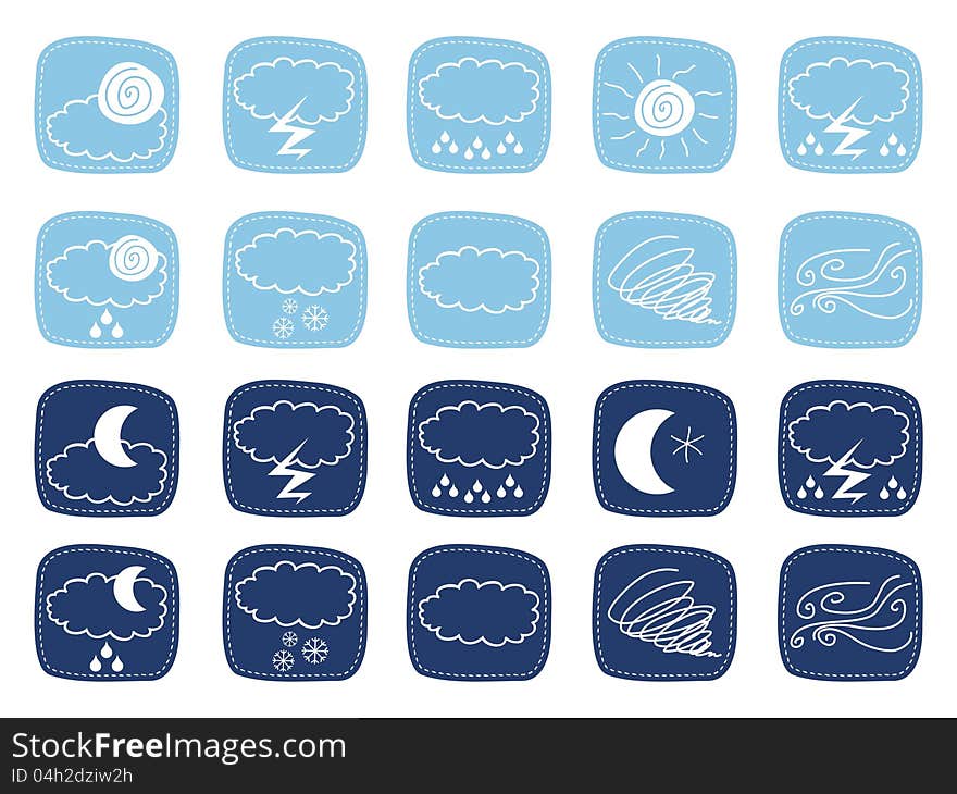 Weather icons set with various atmospheric phenomena