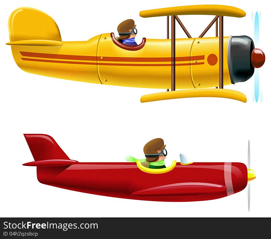 Two cartoon aircrafts in white background