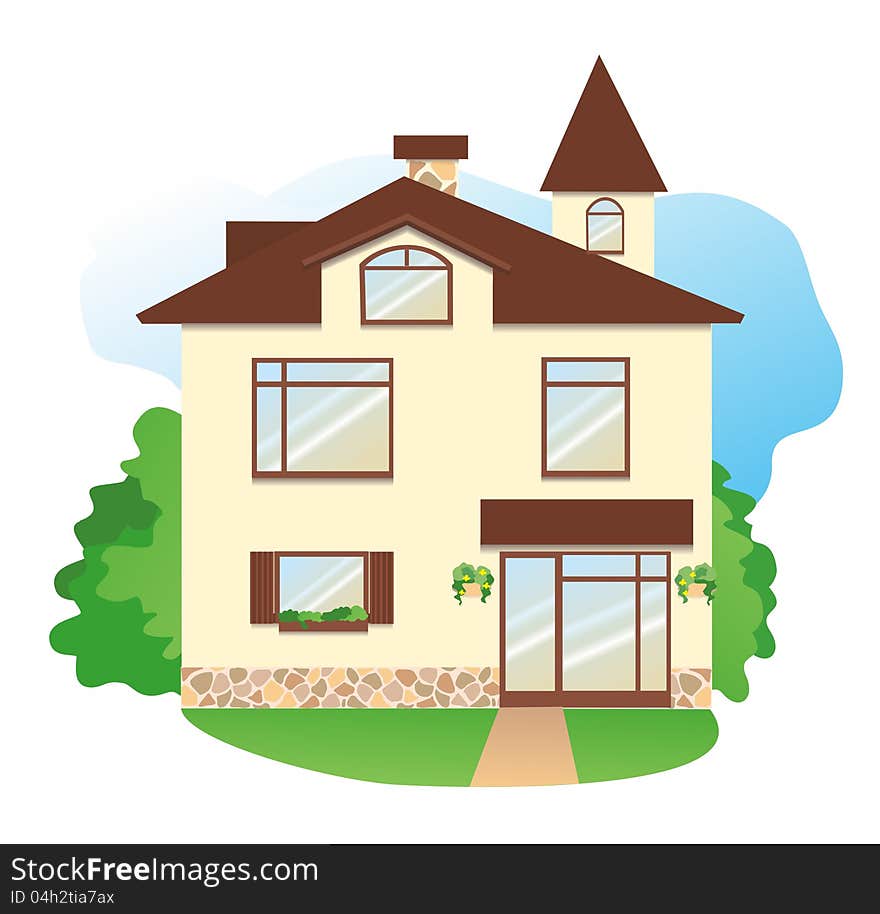 Vector illustration of detailed house isolated on white background