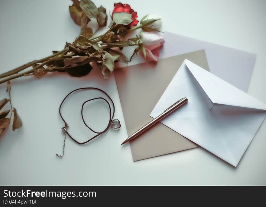 Background of  card of memory love with dry roses. Background of  card of memory love with dry roses