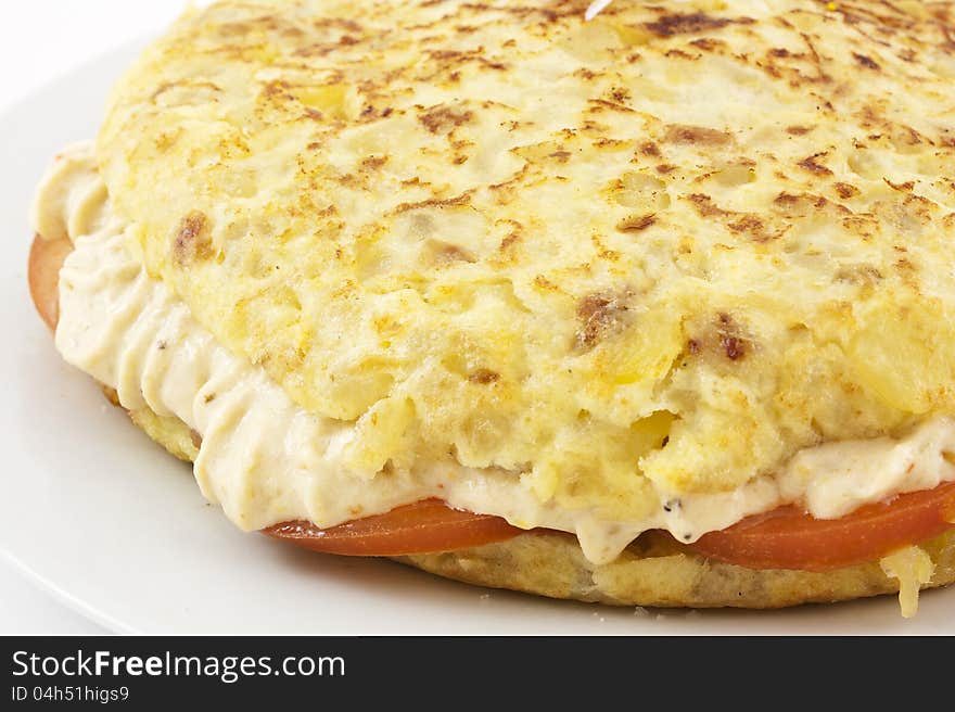 Spanish omelet stuffed with rice cream