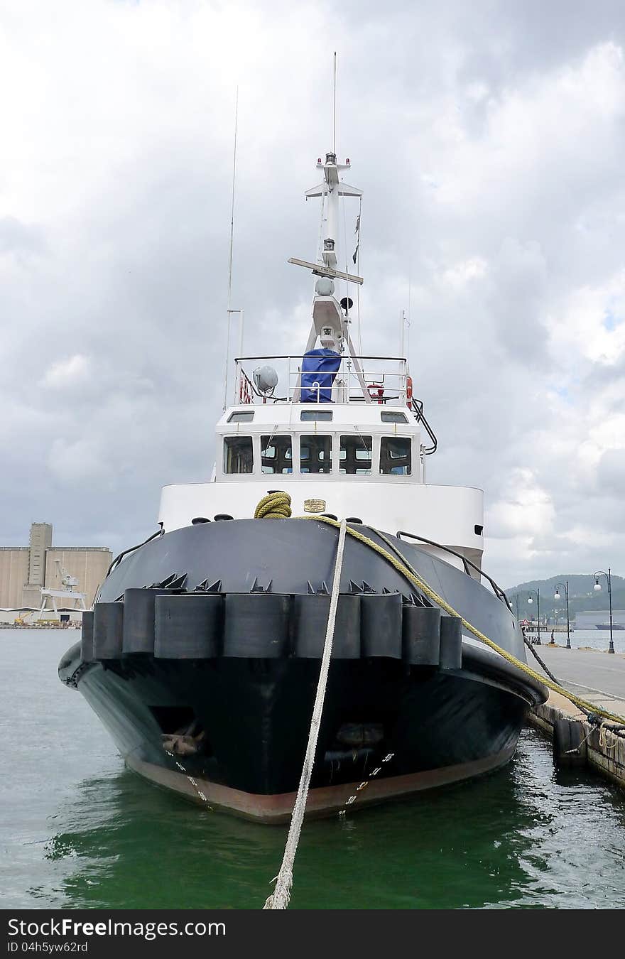 Detail of moored tugboat in the port