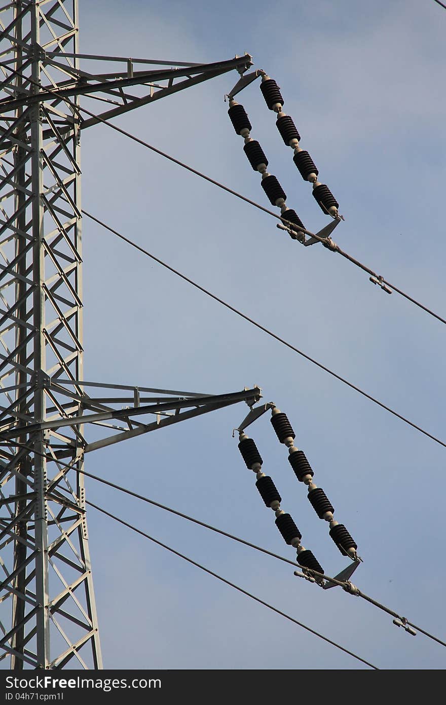 High Power Electric Line on blue sky background