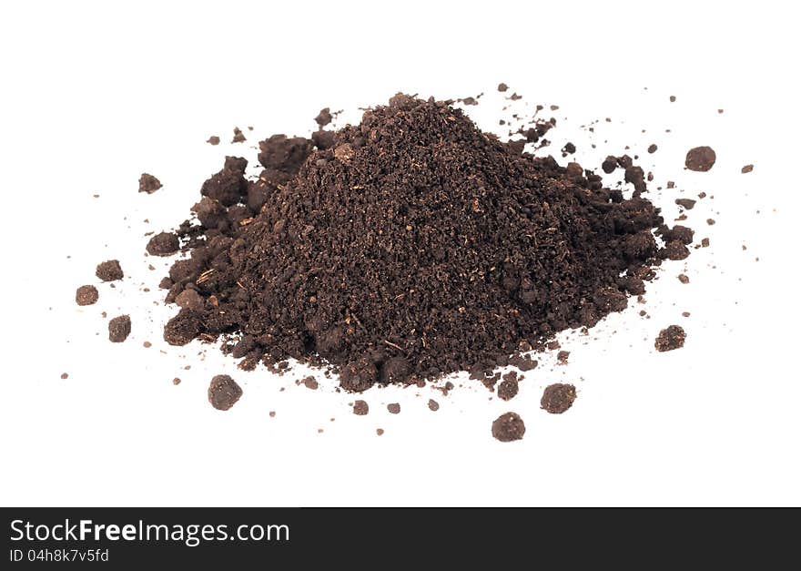 A pile of soil isolated on a white background