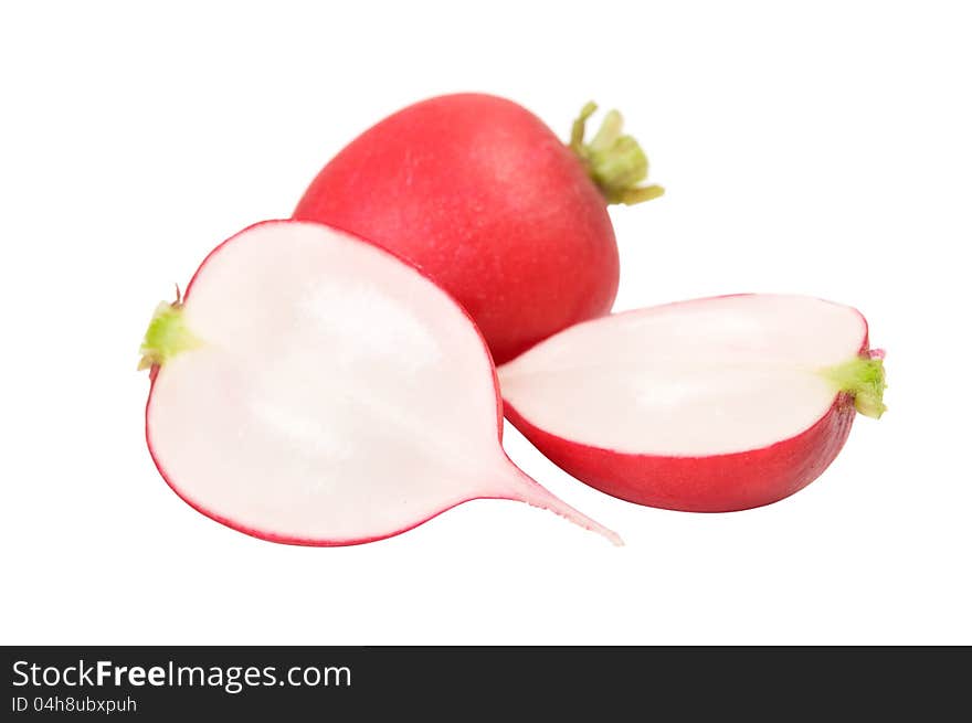 Fresh radish fully isolated on the white.