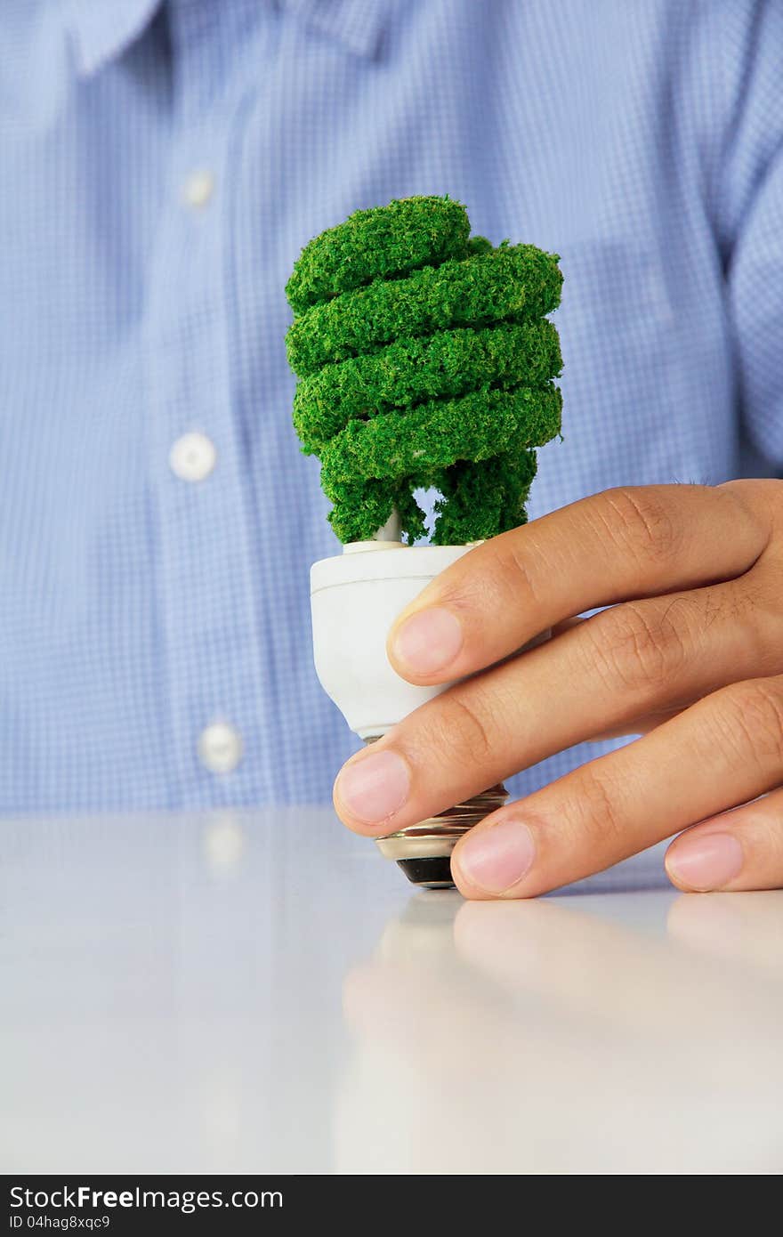 Hand holding eco light bulb