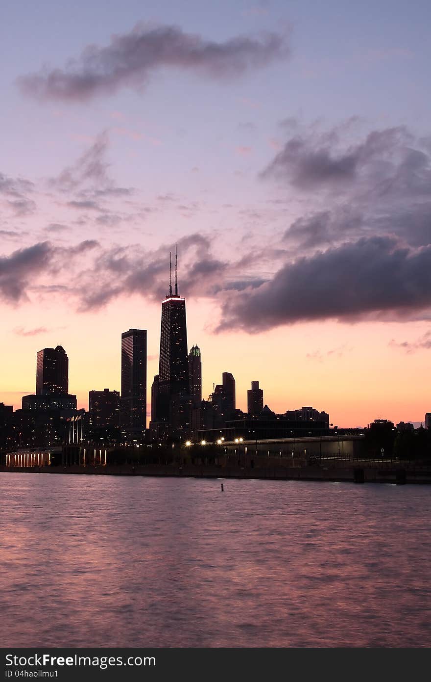 Partial view of Chicago Skyline at dusk