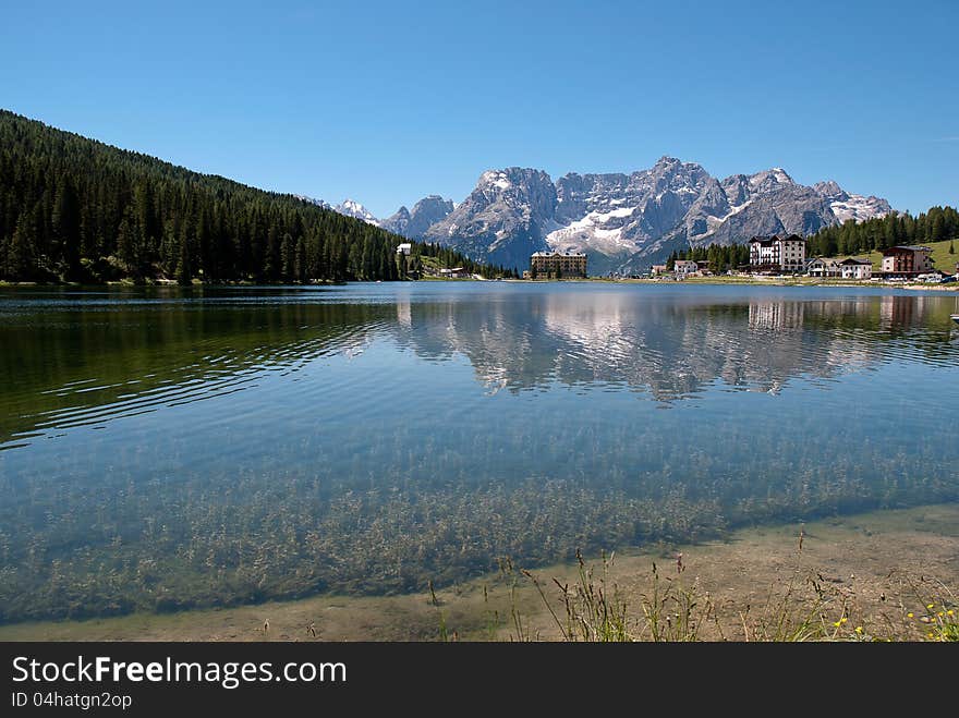 Misurina lake in the alps mountains