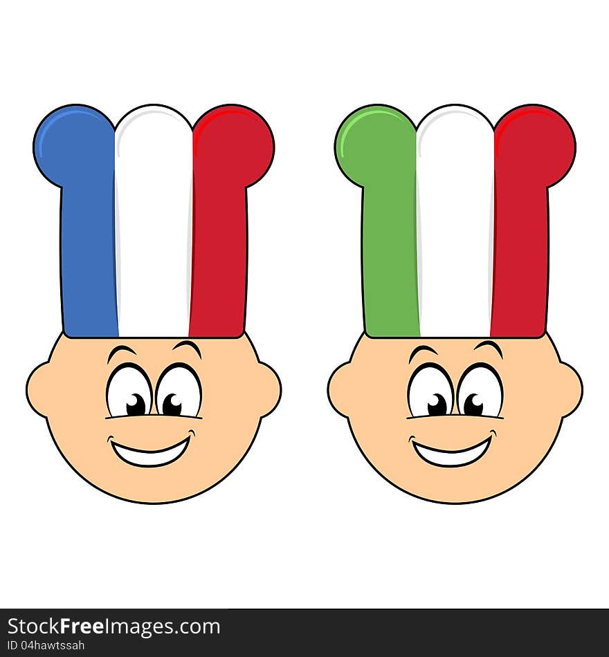 French and italian happy cook cartoon over white. French and italian happy cook cartoon over white