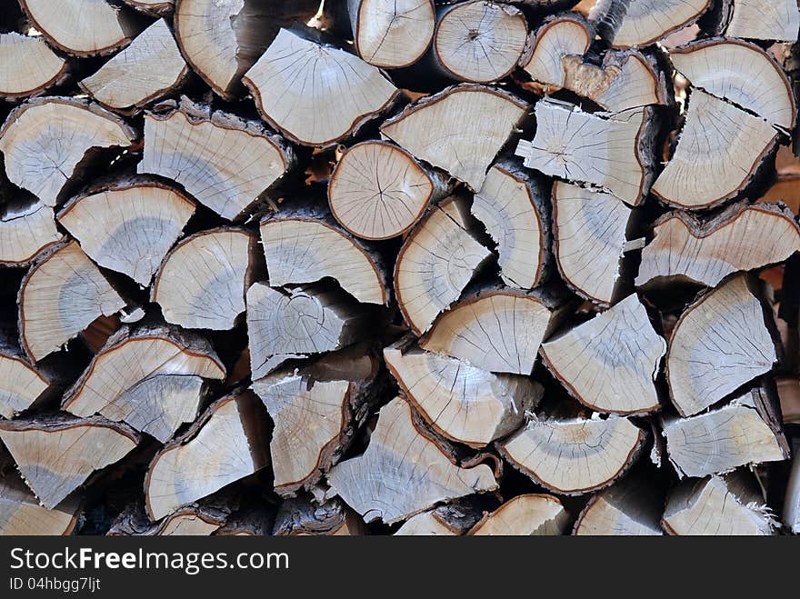 Close up of stacked, chopped wood. Close up of stacked, chopped wood.